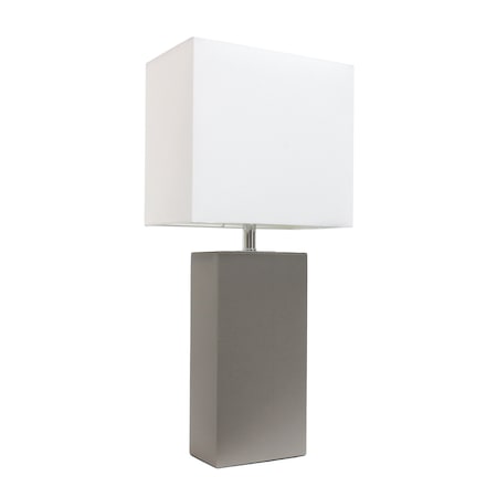 21 Leather Base Modern Table Lamp With White Rectangular Fabric Shade, Gray